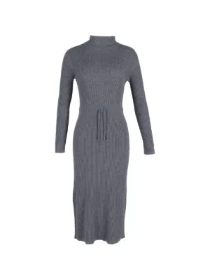 maje grey dress $385 MAJE Short Knit Dress 36 Dark Grey High Collar Buttons Gathered Slim  Fit