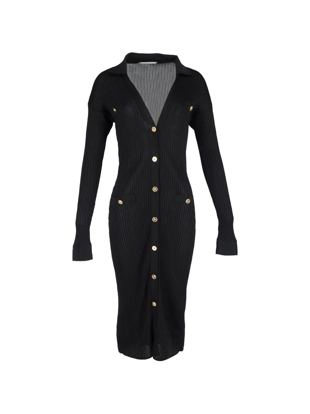Versace Pre-Owned ribbed buttoned midi dress - Nero