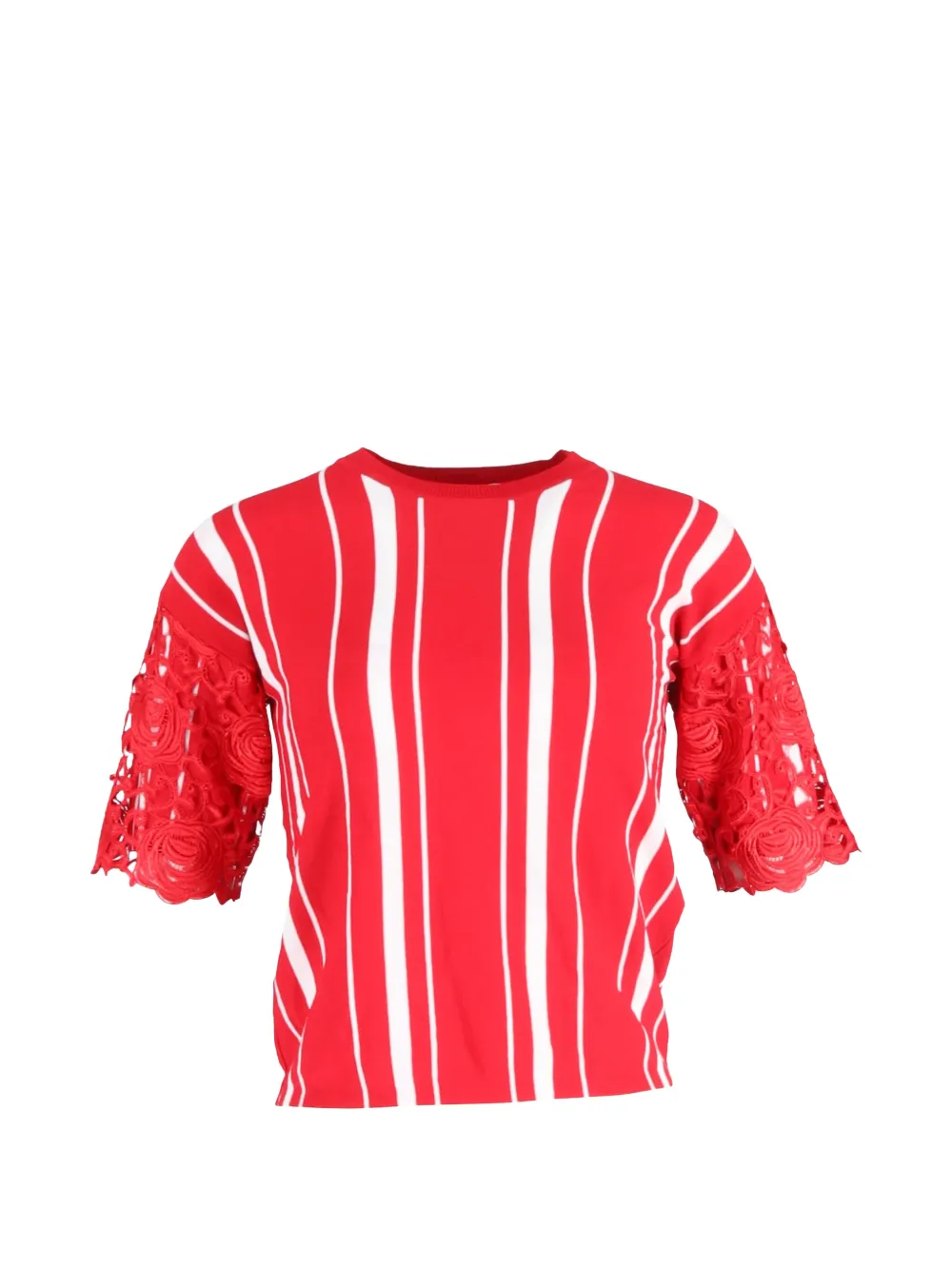 Pre-owned Maje Striped Lace-trim T-shirt In Red