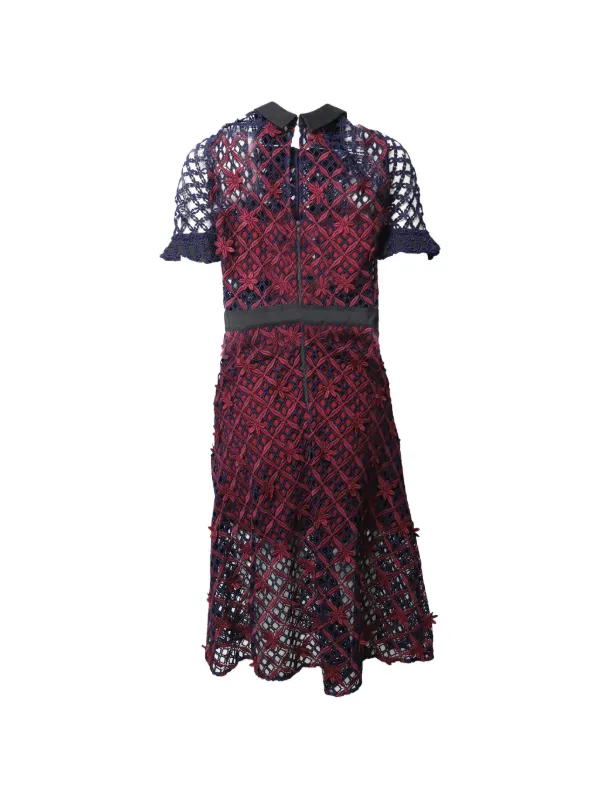 self portrait red floral lattice lace dress Self-Portrait Lace Flower Midi Dress | Red