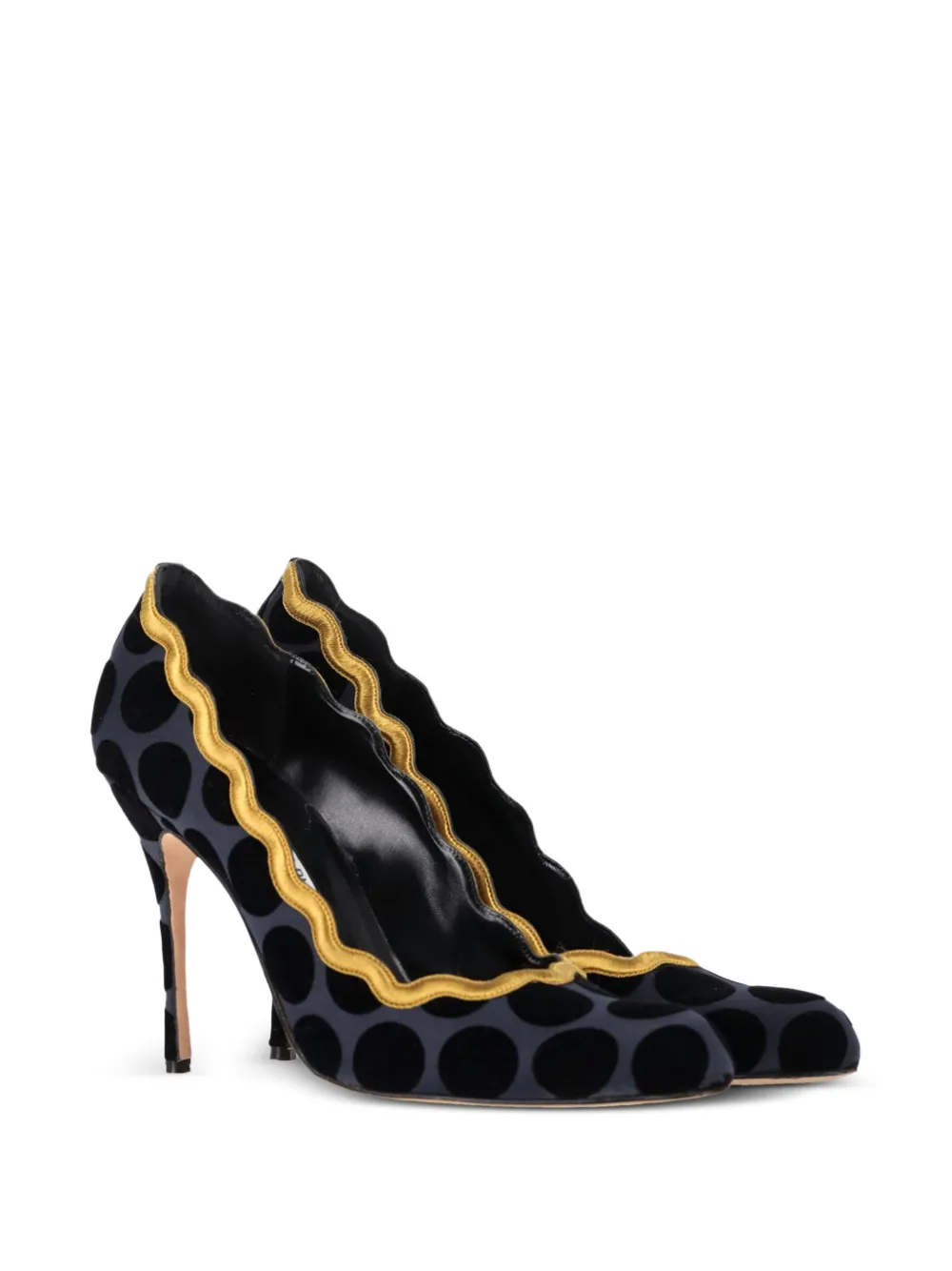 Polka-Dot Scalloped Heeled Pumps