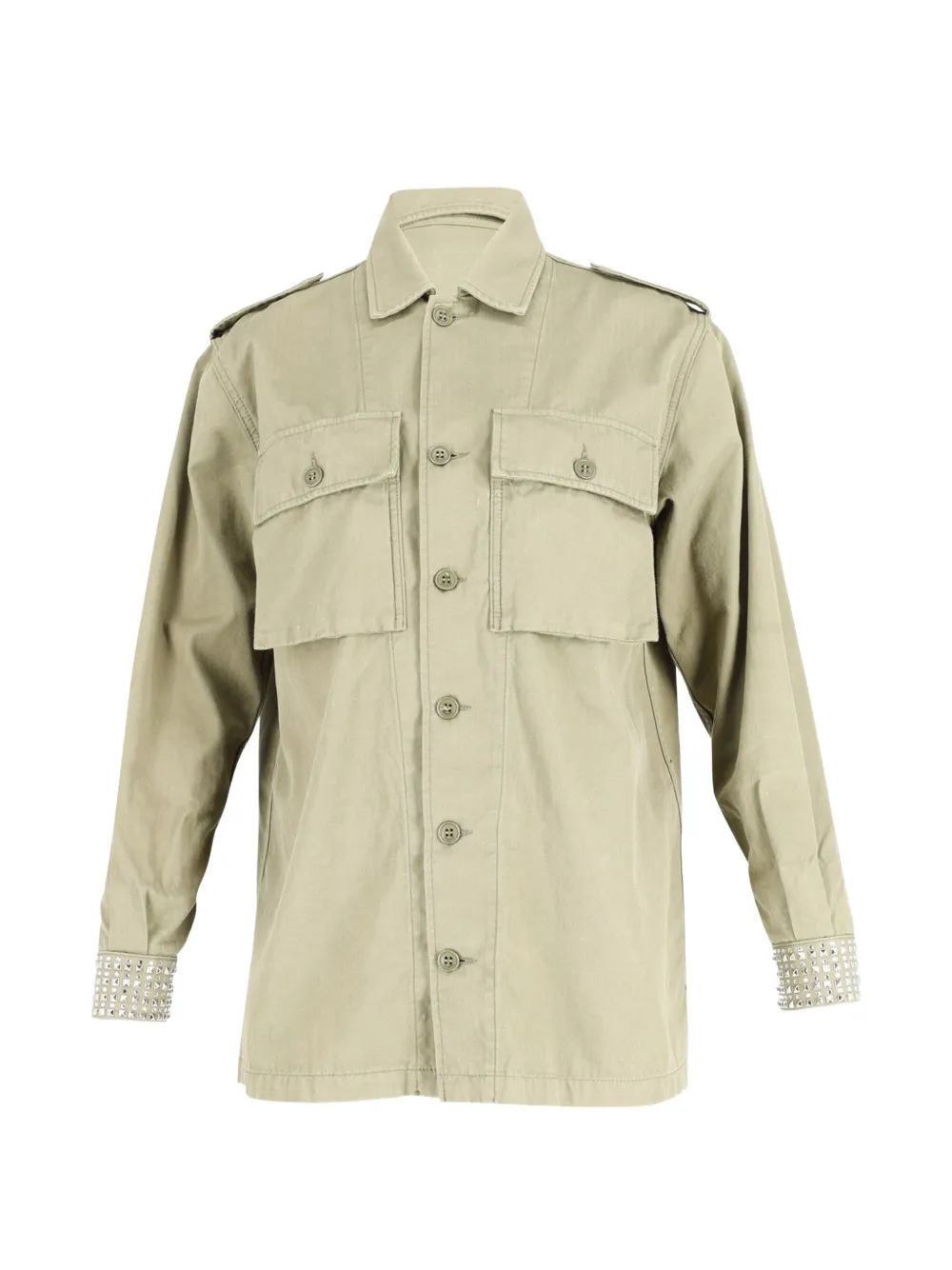 Pre-owned Saint Laurent Embellished-cuff Military Jacket In Green