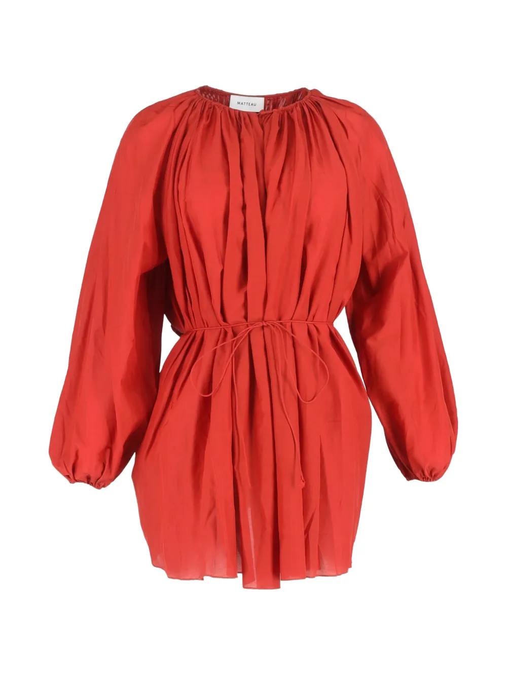 Matteau gathered balloon-sleeve mini dress - Rosso