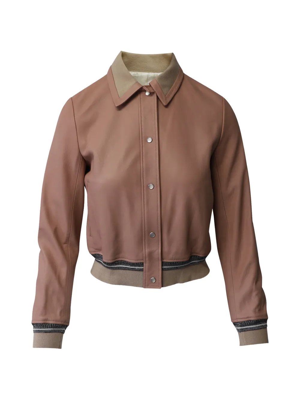 SANDRO leather ribbed bomber jacket - Marrone