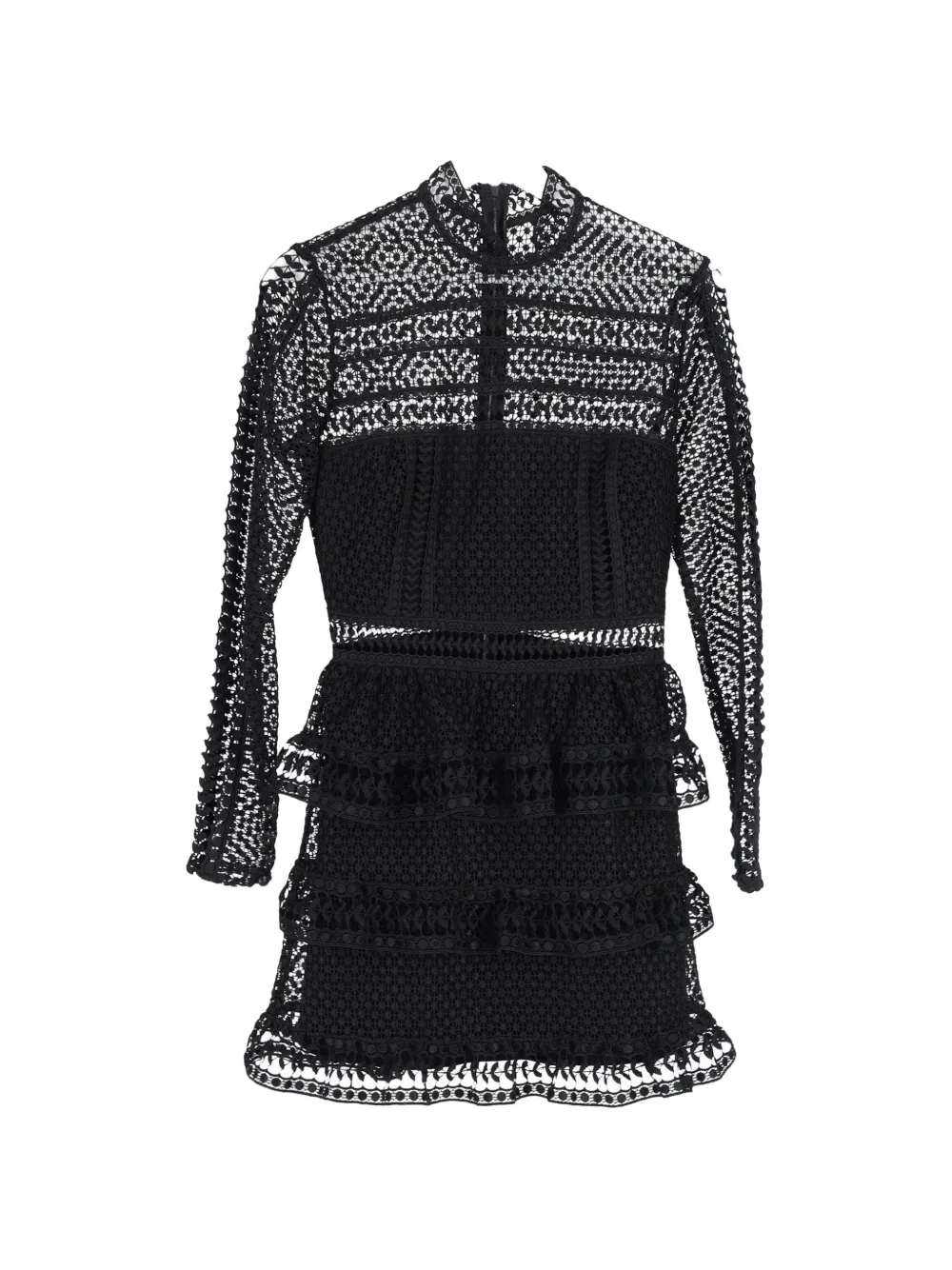 Self-Portrait Mock-Neck lace ruffled dress - Nero