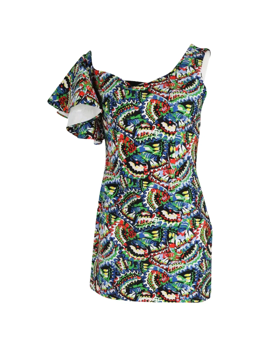 Saloni Greta one-shoulder ruffle-sleeve mini dress - Blu