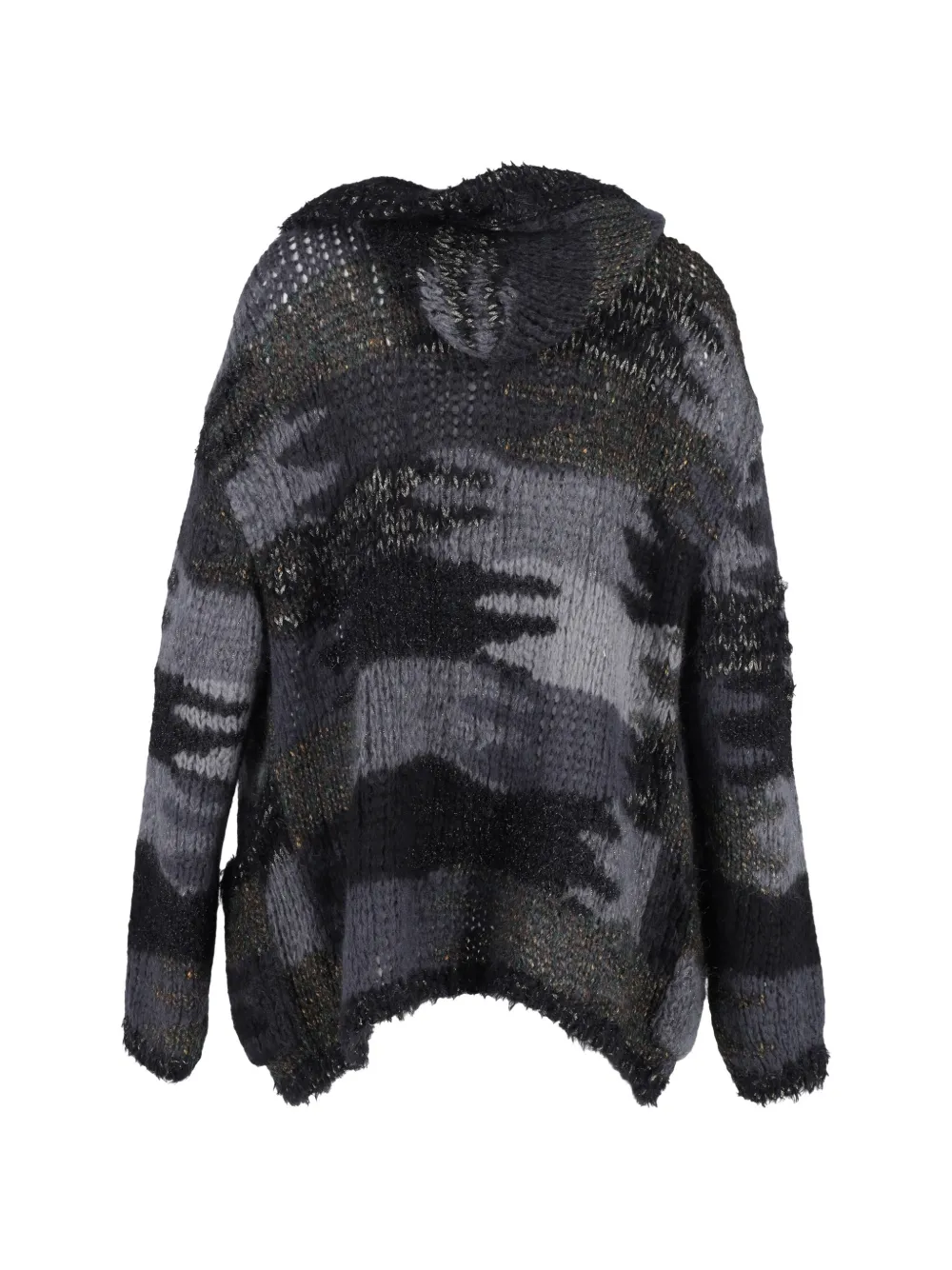 Camouflage-Pattern Hooded Cardigan