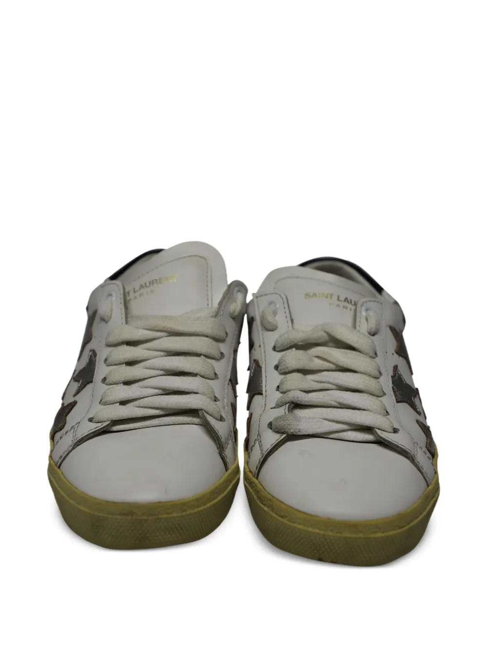 Saint Laurent Pre-Owned Metallic Star Leather Sneakers | White