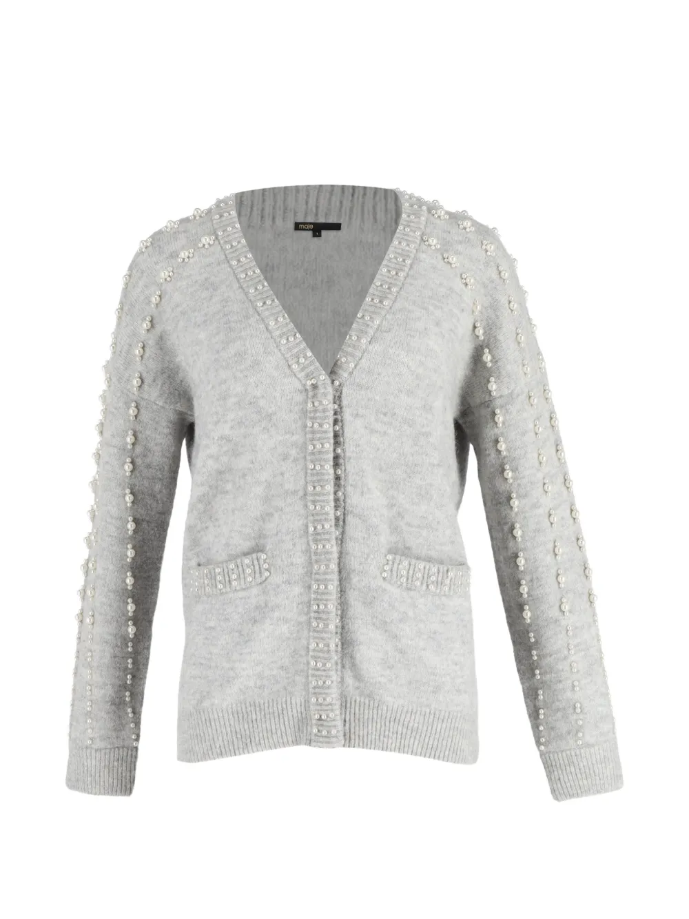 Pre-owned Maje Embellished Pocket Cardigan In Gray