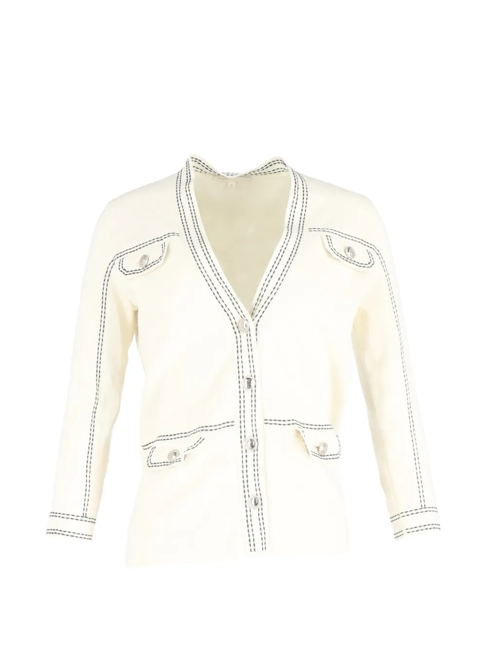 Pre-owned Maje Contrast-stitching Cardigan In Neutral