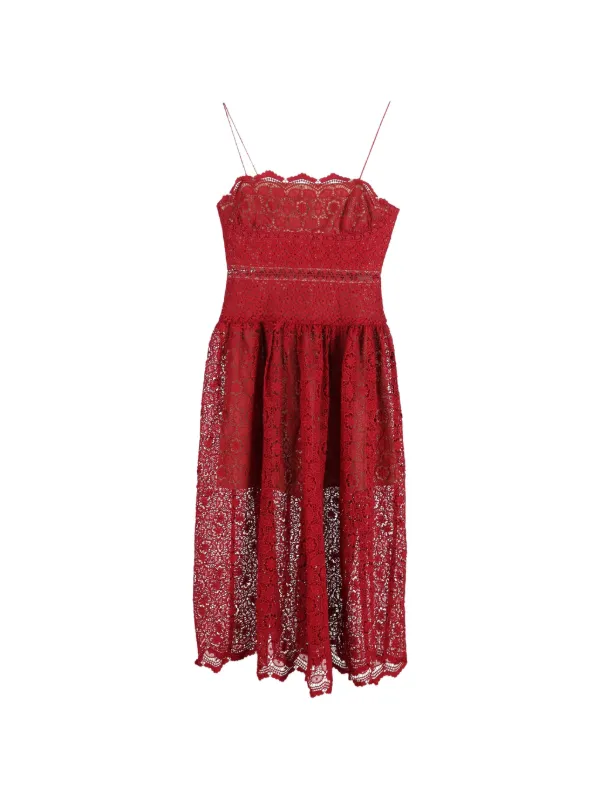 Self-portrait All-over-lace Sleeveless Midi Dress - Red