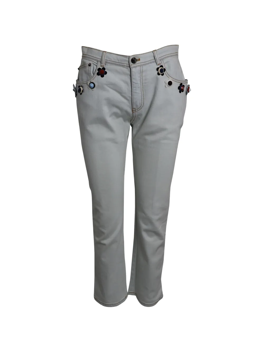 Fendi Pre-Owned Flowerland cotton denim trousers - Grigio