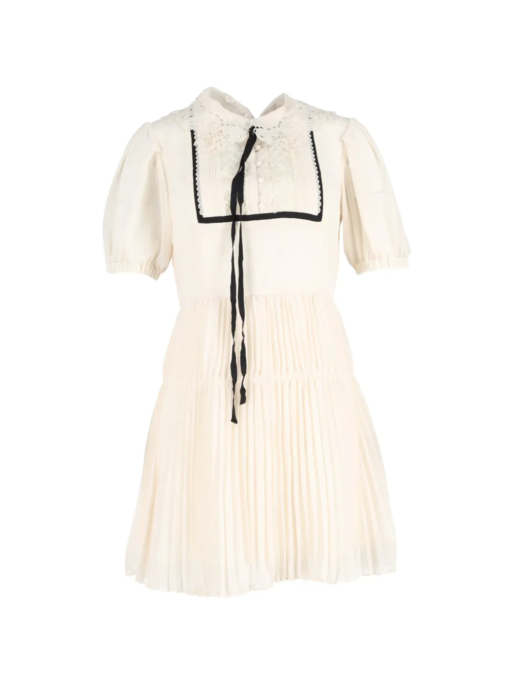 Self-Portrait pleated lace-detail short-sleeve mini dress - Nude