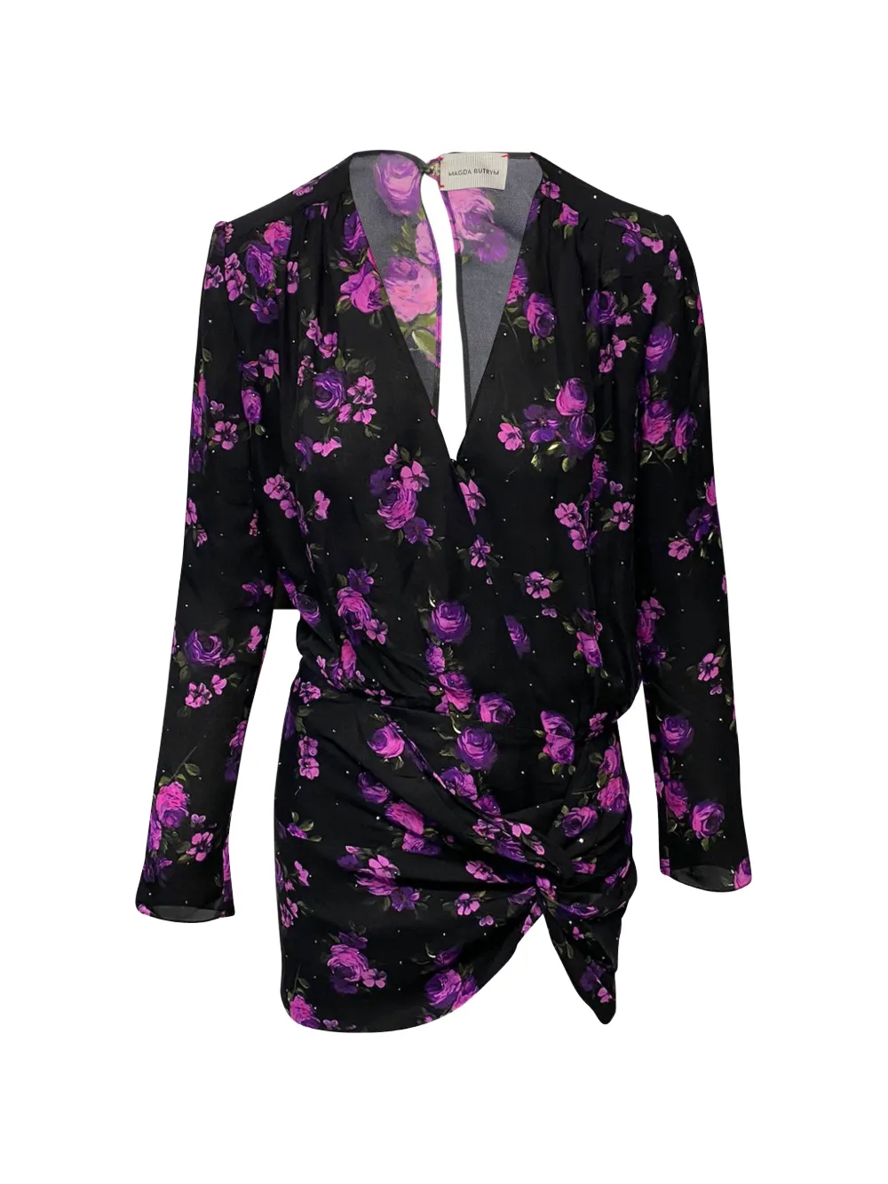 Magda Butrym long-sleeve floral-print mini dress - Nero