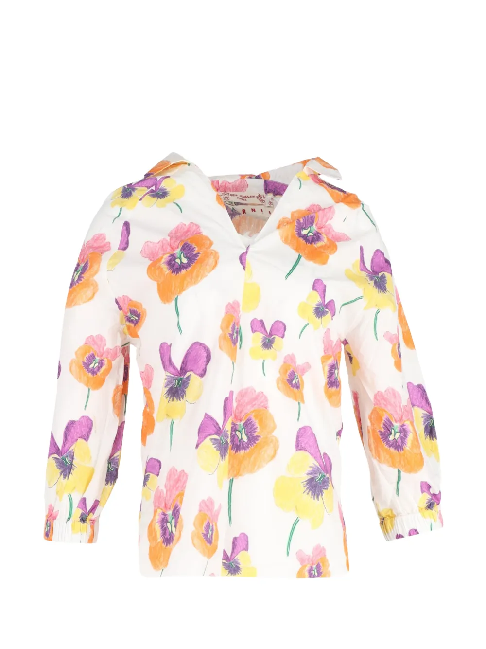 Marni Pre-Owned Floral-print v-neck shirt - Bianco