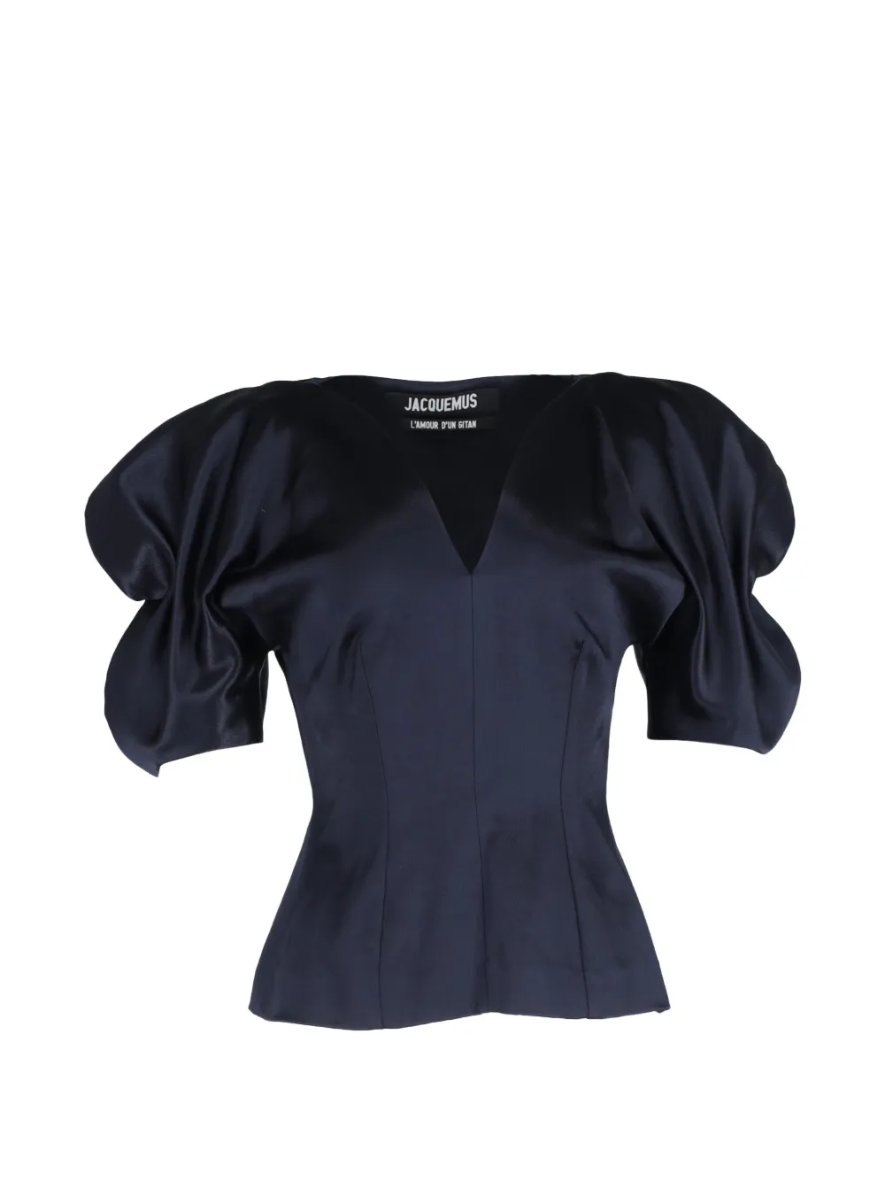 Jacquemus Pre-Owned puffed-sleeve V-neck blouse - Blu