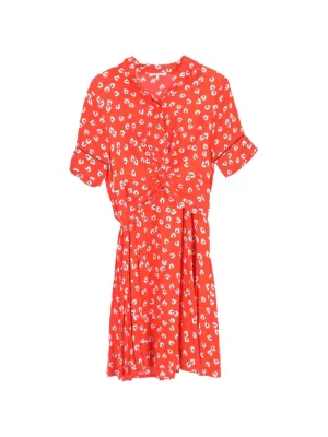 ganni big apple red dress Ganni Silvery Crepe Dress in Big Apple Red