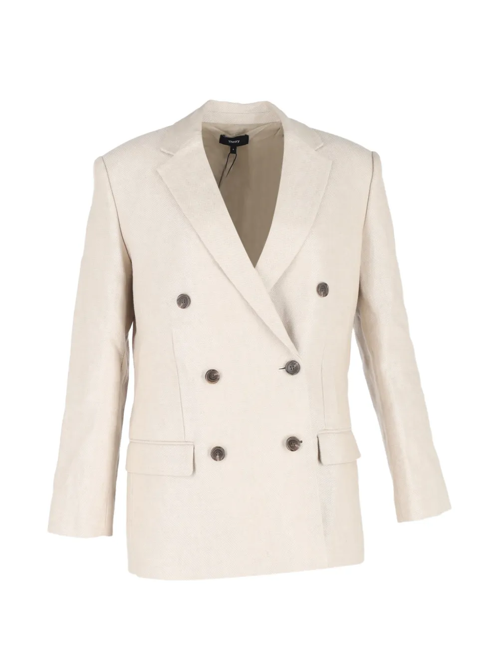 Pre-owned Theory Double-breasted Linen Blazer In Neutral