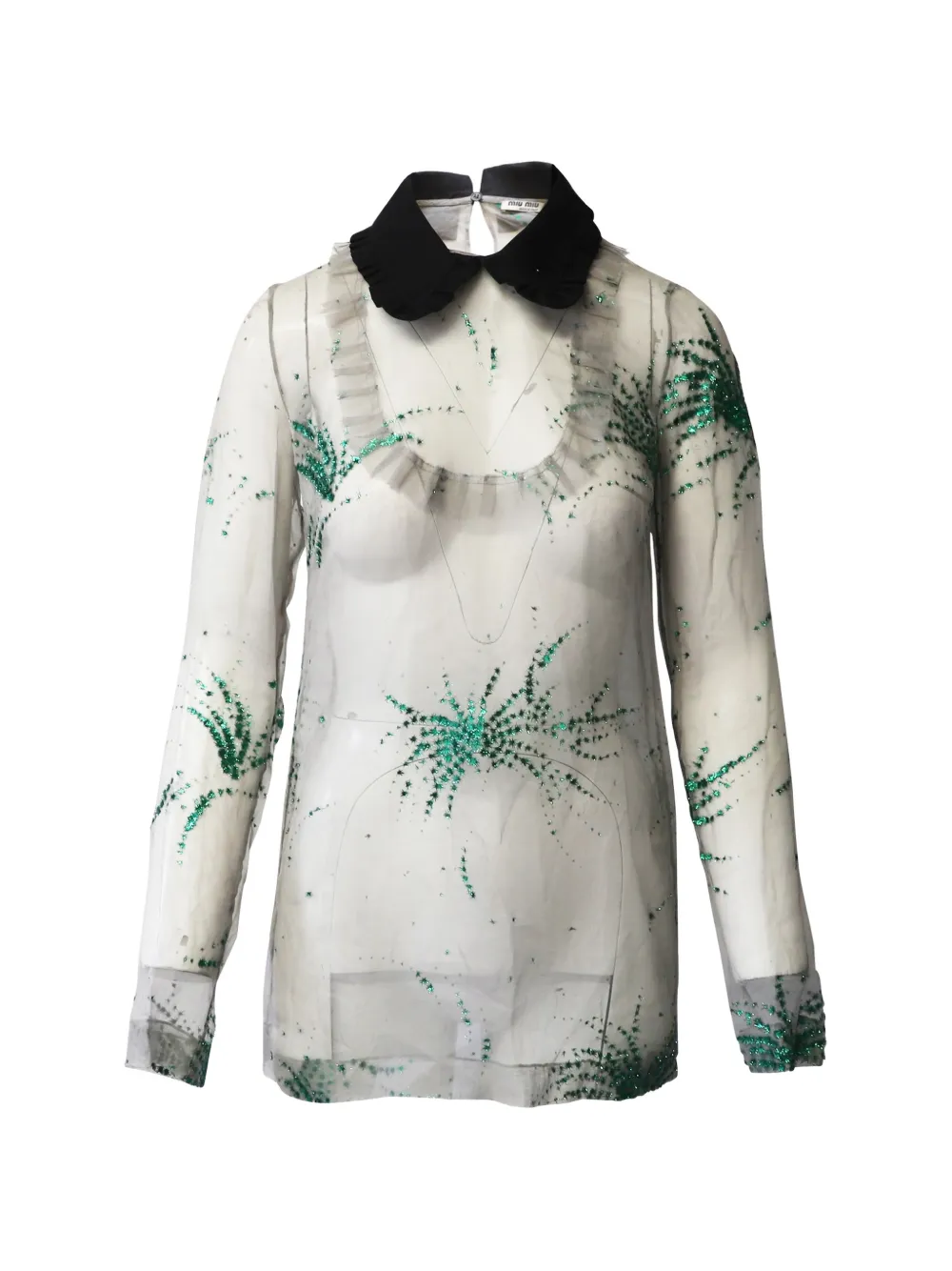 Miu Miu Pre-Owned embellished ruffled blouse - Bianco