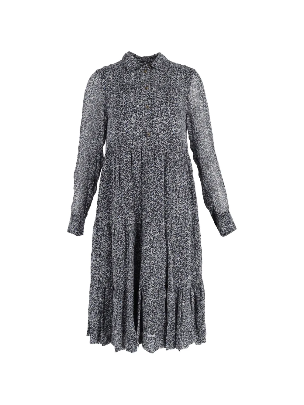 GANNI floral-print tiered long-sleeve midi dress - Blu