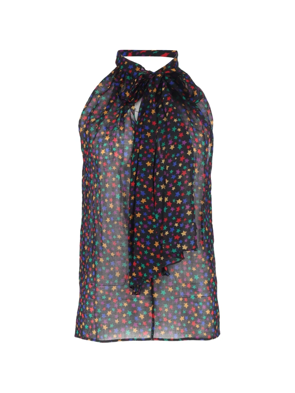 Saint Laurent Pre-Owned star-print pussy-bow blouse - Nero