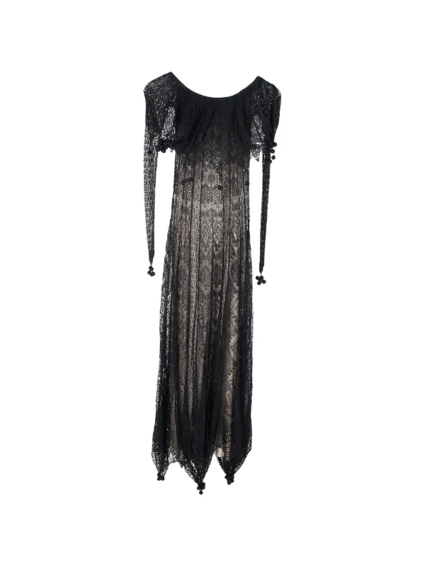 chinese dress ladies Alexander McQueen Black Floral Lace Mesh Dress W/ Slit - BOPF