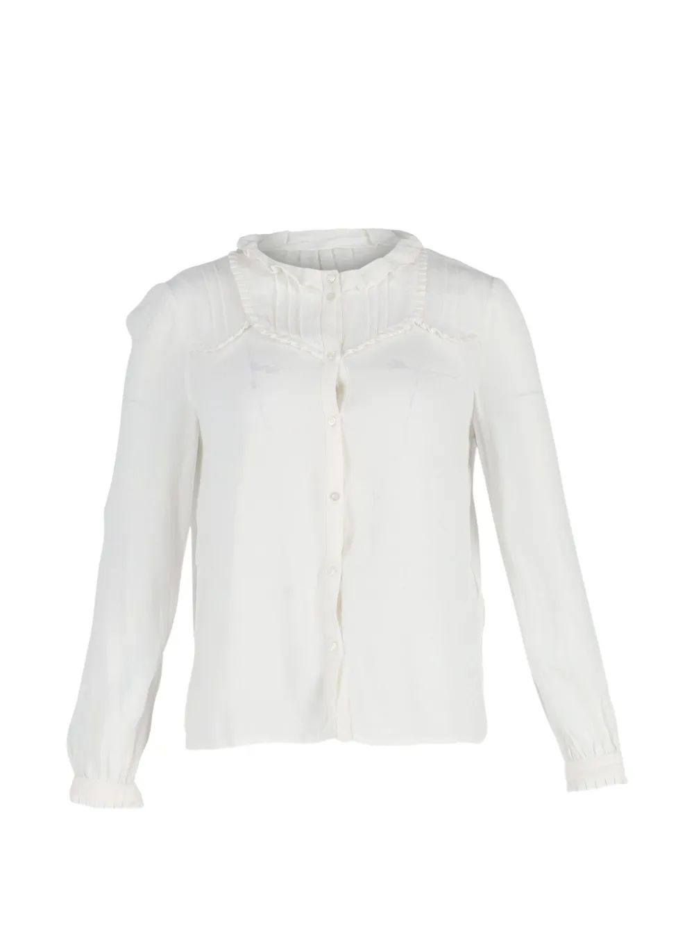 Pre-owned Maje Ruffled Buttoned Blouse In White