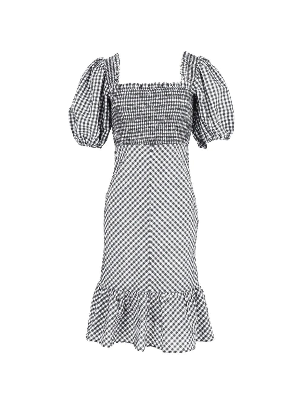 GANNI puff-sleeve gingham dress - Bianco