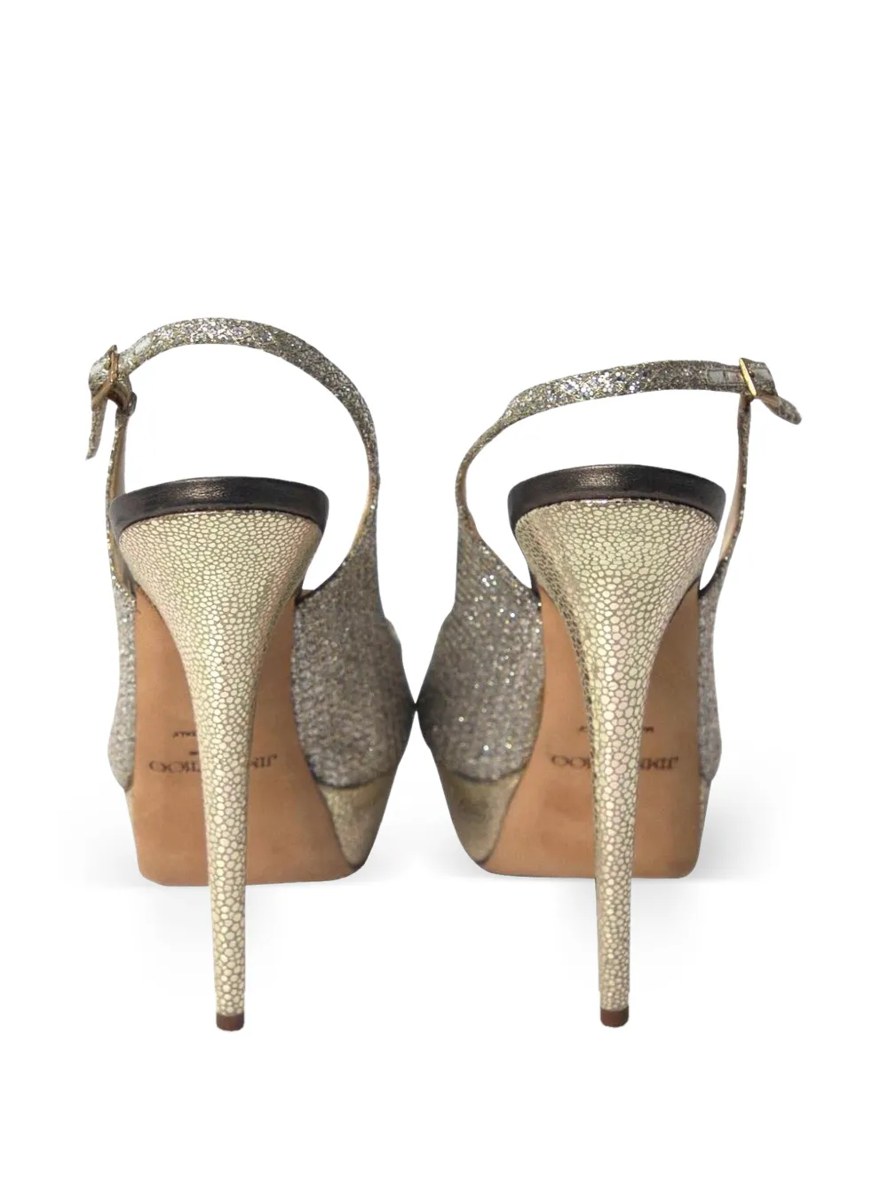  Jimmy Choo Pre-owned Glitter Platform Slingback Pumps - Silver 