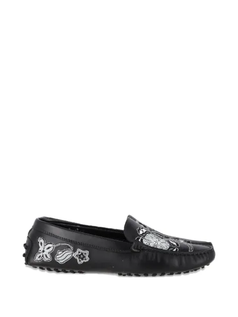 Tod's Vintage flower-embroidered leather loafers