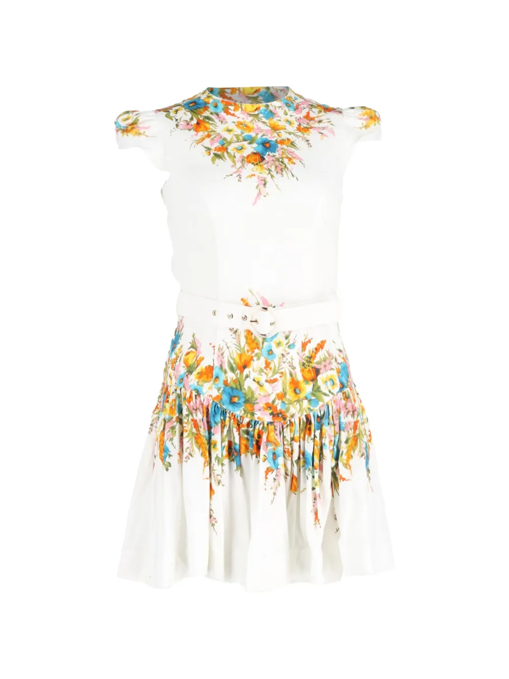 ZIMMERMANN Estelle floral-print belted mini dress - Bianco