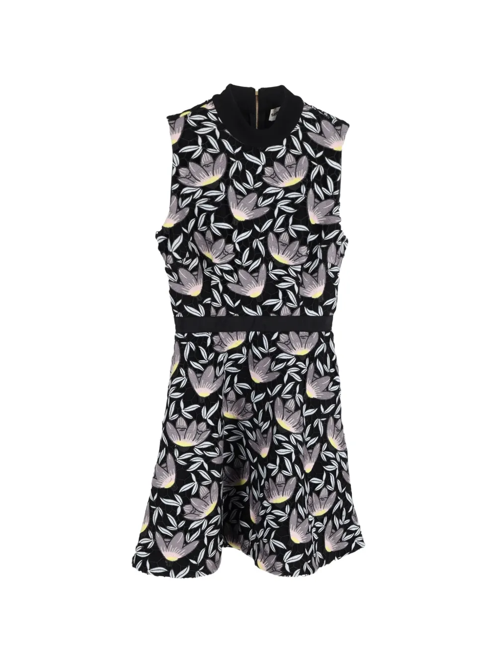 Self-Portrait floral-print crew-neck mini dress - Nero