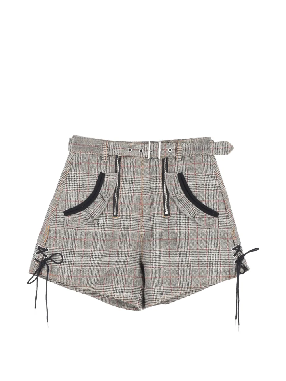 Self-Portrait checked belted shorts - Grigio