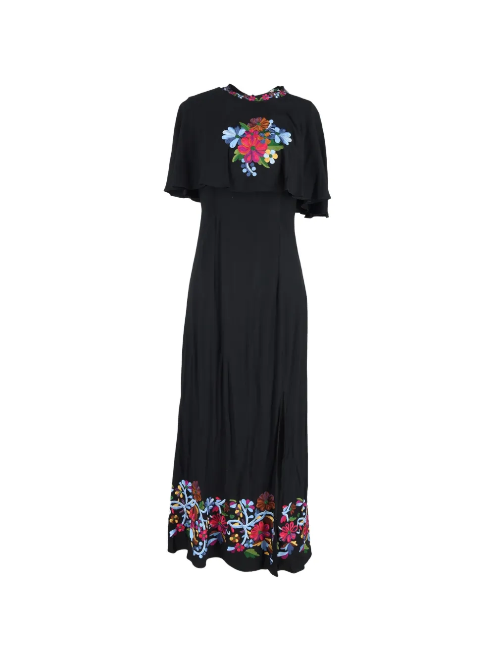 Rixo Iona cape-effect embroidered maxi dress - Nero