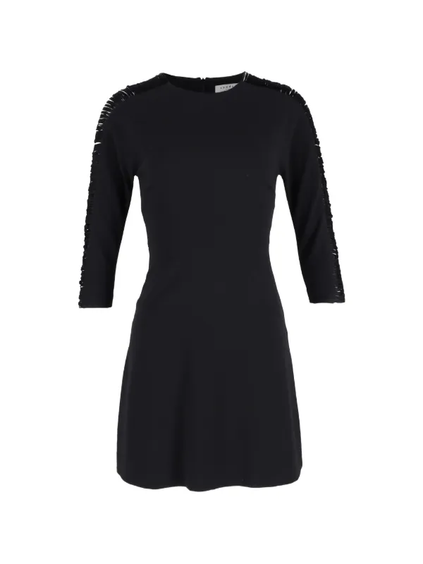 sandro mini black dress Sandro Black Pointelle Knit Ruffled Mini Dress XS Sandro