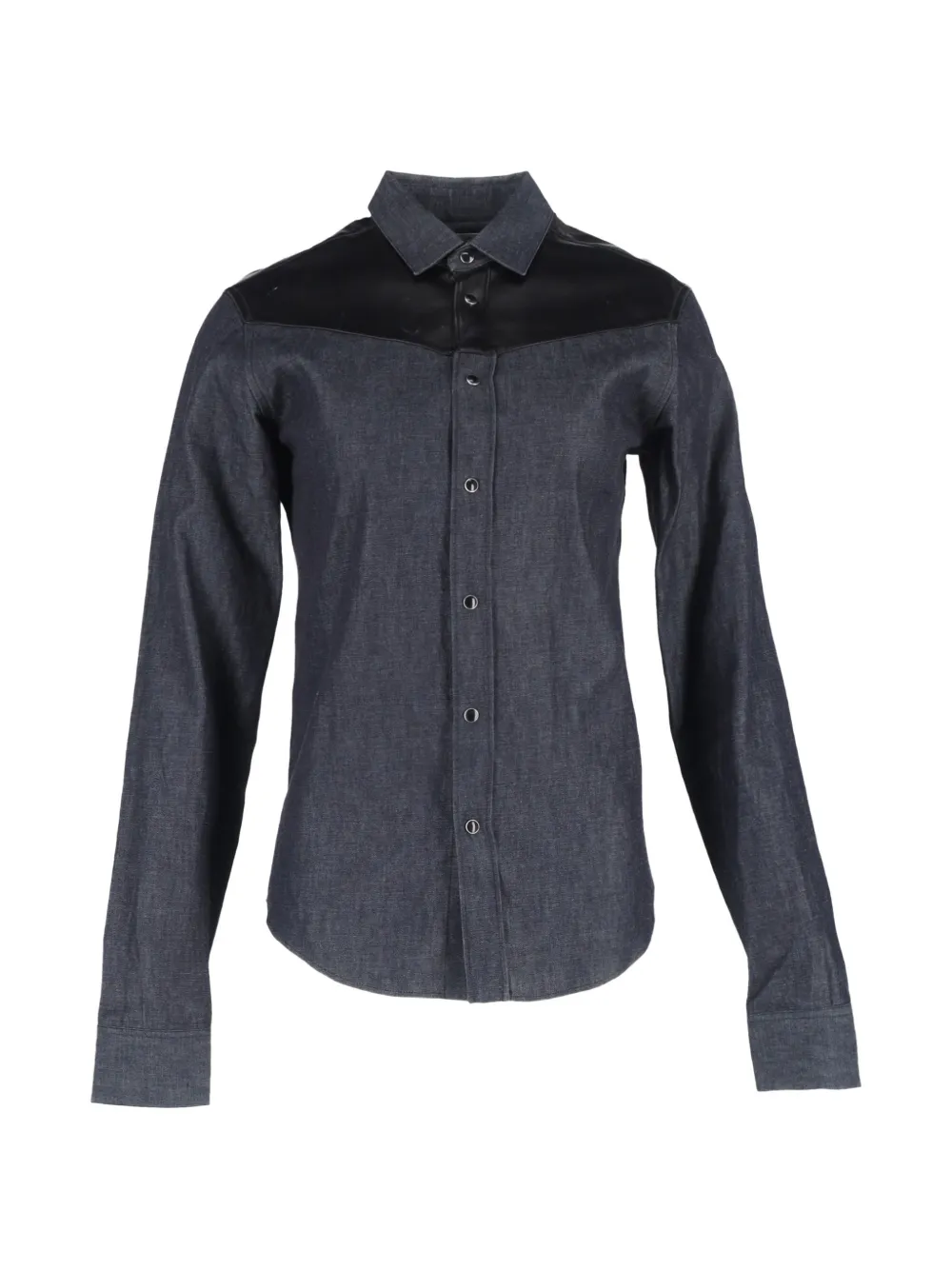 Saint Laurent Pre-Owned leather-trim long-sleeve shirt - Grigio
