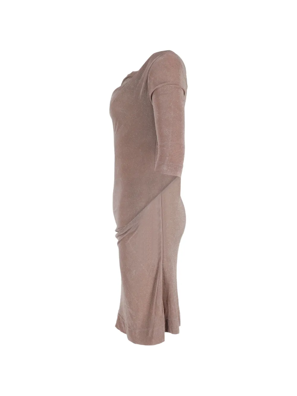 Asymmetric-Neckline Midi Dress