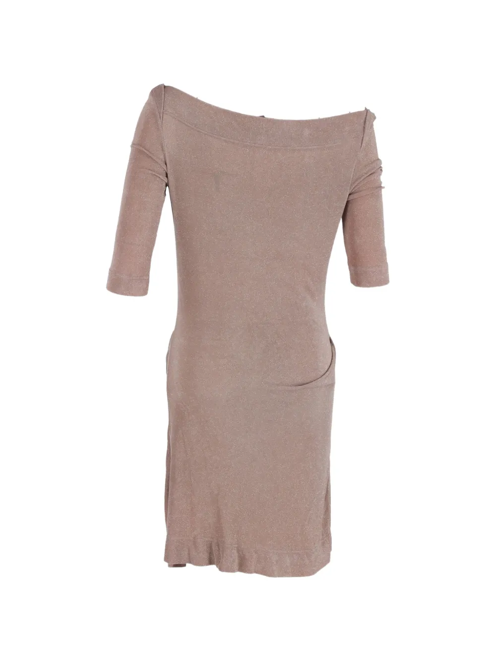 Asymmetric-Neckline Midi Dress