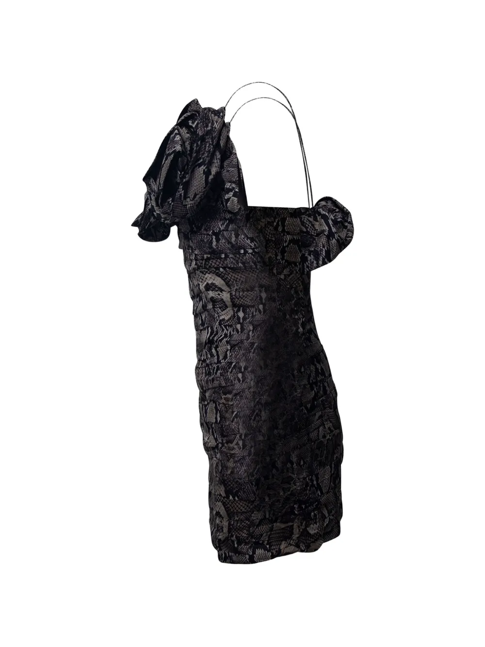 Ruffled Snakeskin-Print Mini Dress