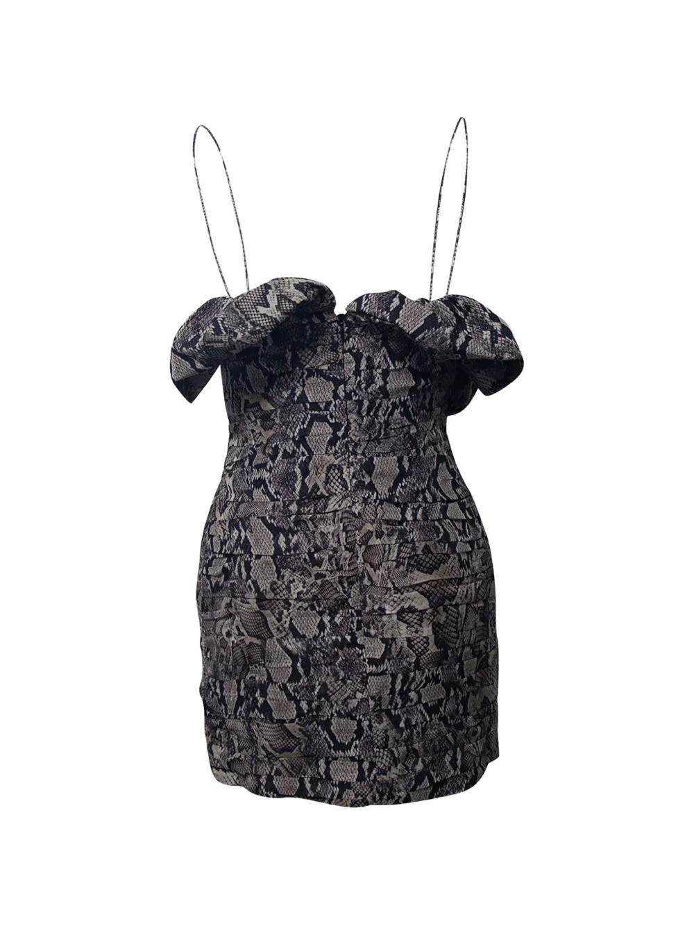 Ruffled Snakeskin-Print Mini Dress