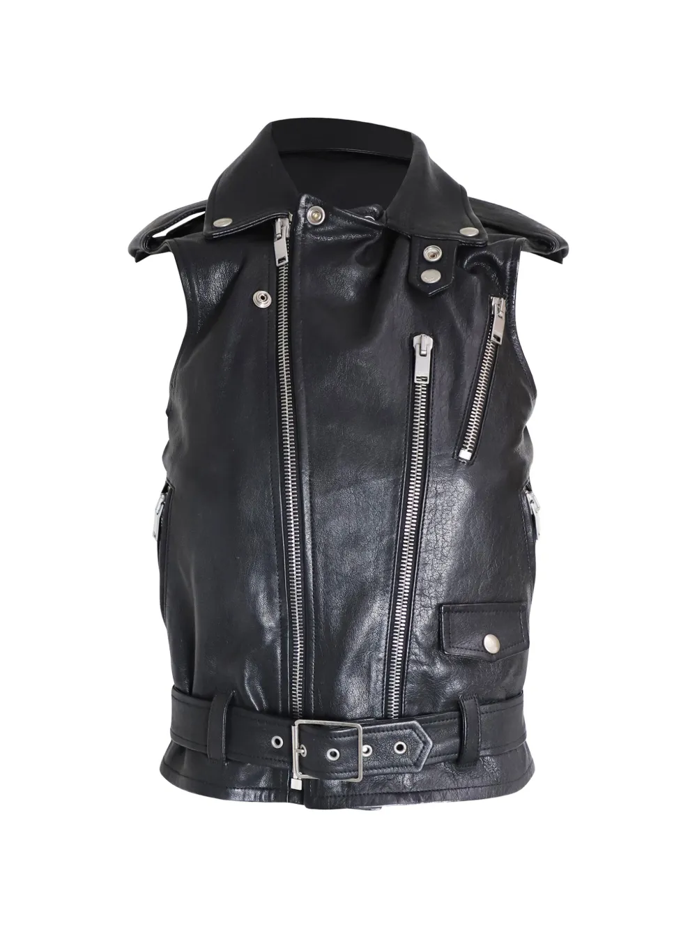 Pre-owned Saint Laurent Leather Zip Sleeveless Jacket In Black