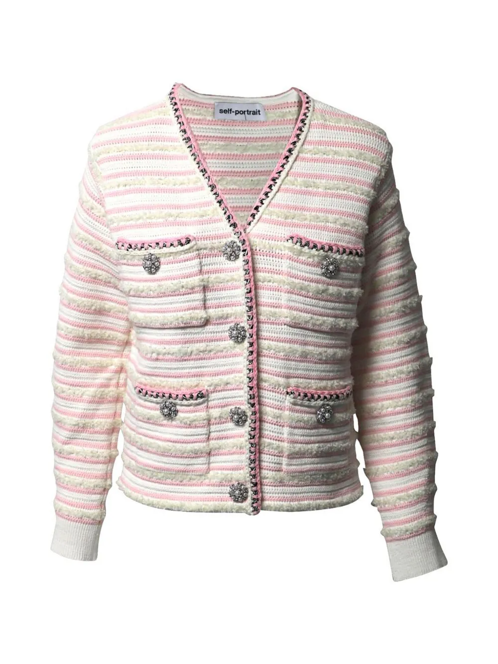 Self-Portrait stripeed rhinestone cardigan - Rosa