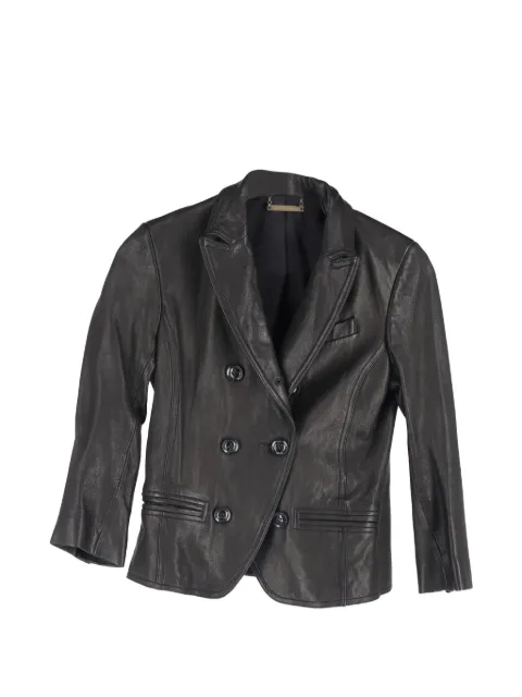 Diane Von Furstenberg Vintage جاكيت جلد بصفي أزرار