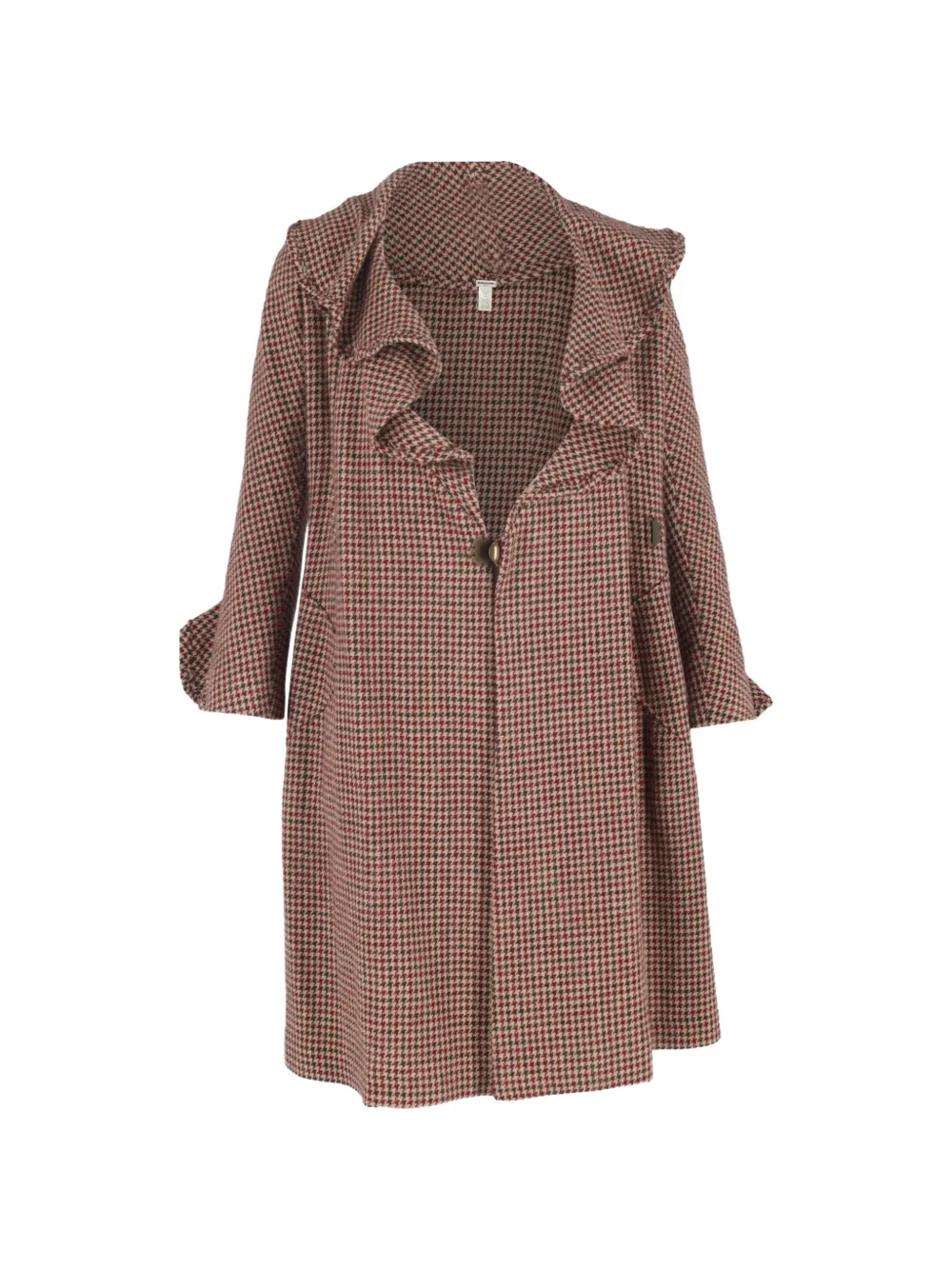 Sonia Rykiel Pre-Owned houndstooth ruffled-collar coat - Marrone