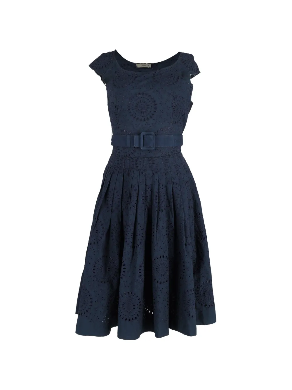 Prada Pre-Owned broderie-anglaise belted dress - Blu