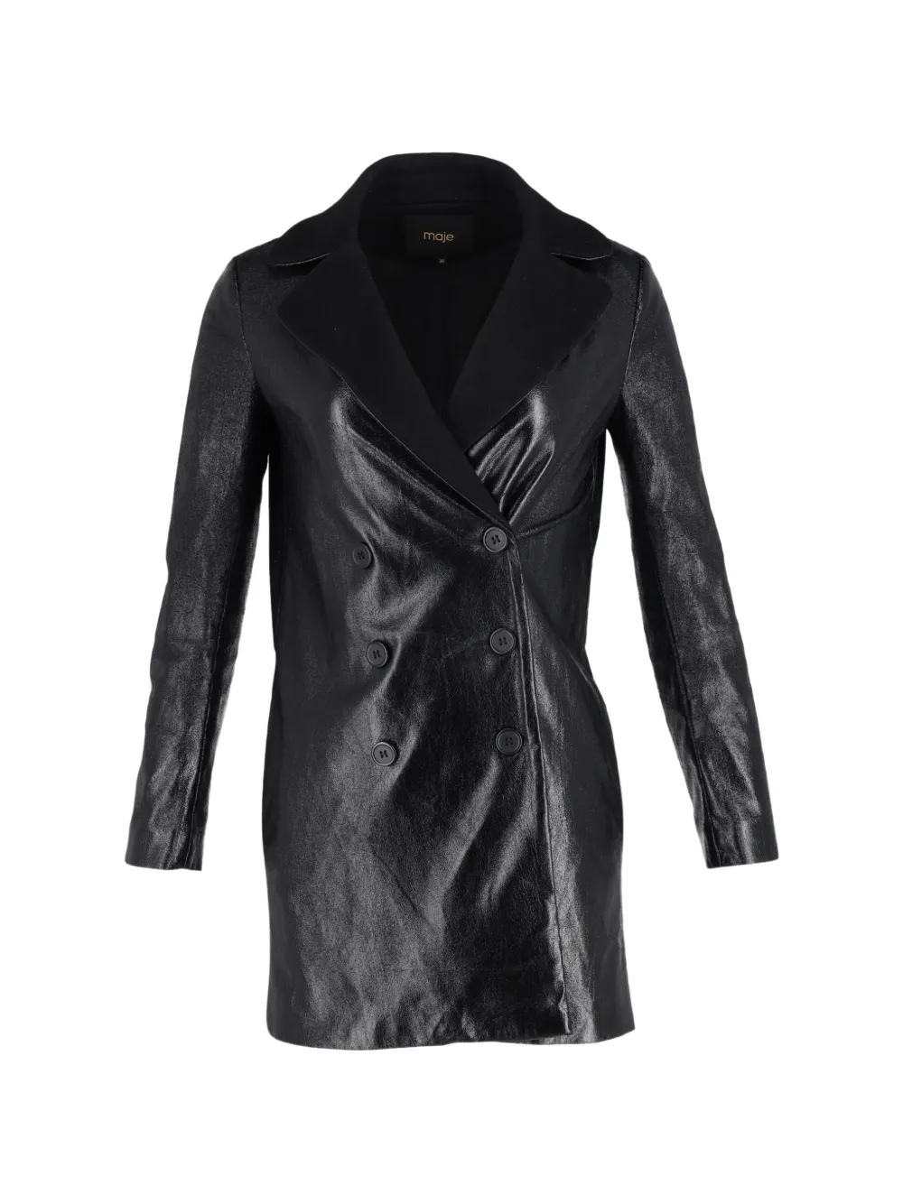 Maje double-breasted leather coat - Nero