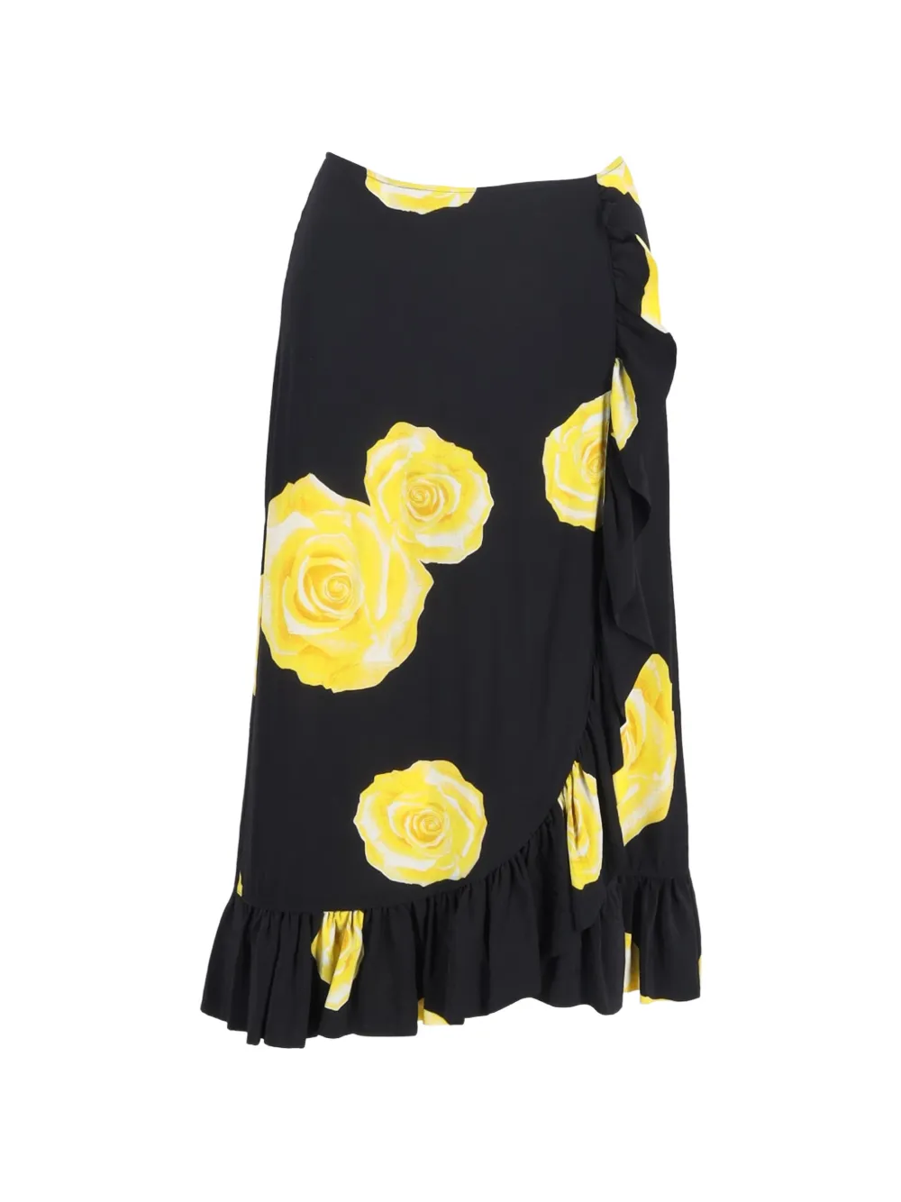 GANNI floral-print ruffled-hem midi skirt - Nero