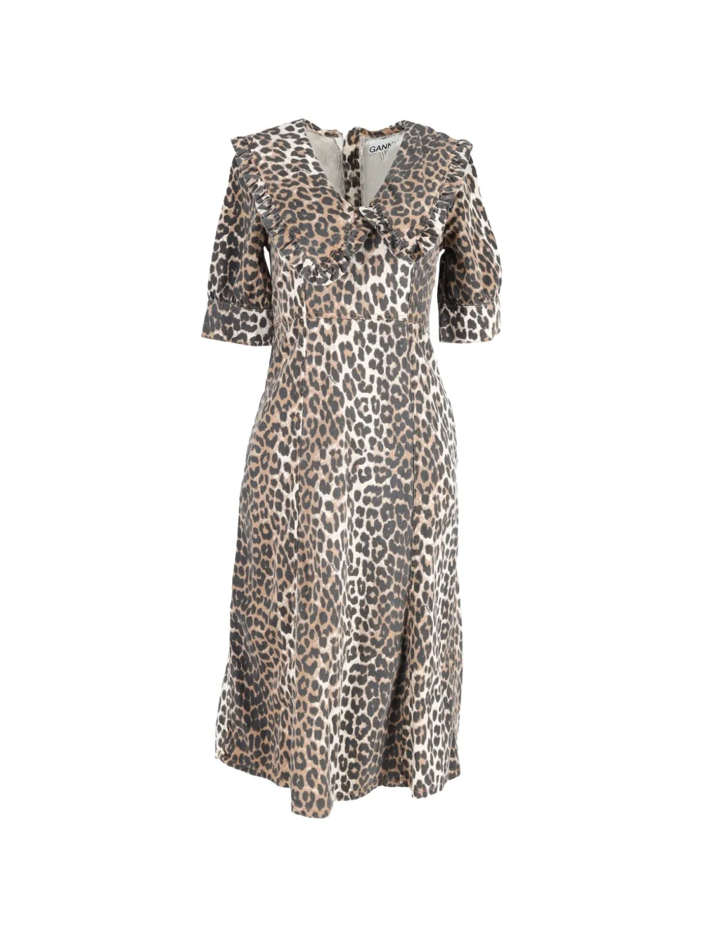 GANNI leopard-print midi dress - Marrone