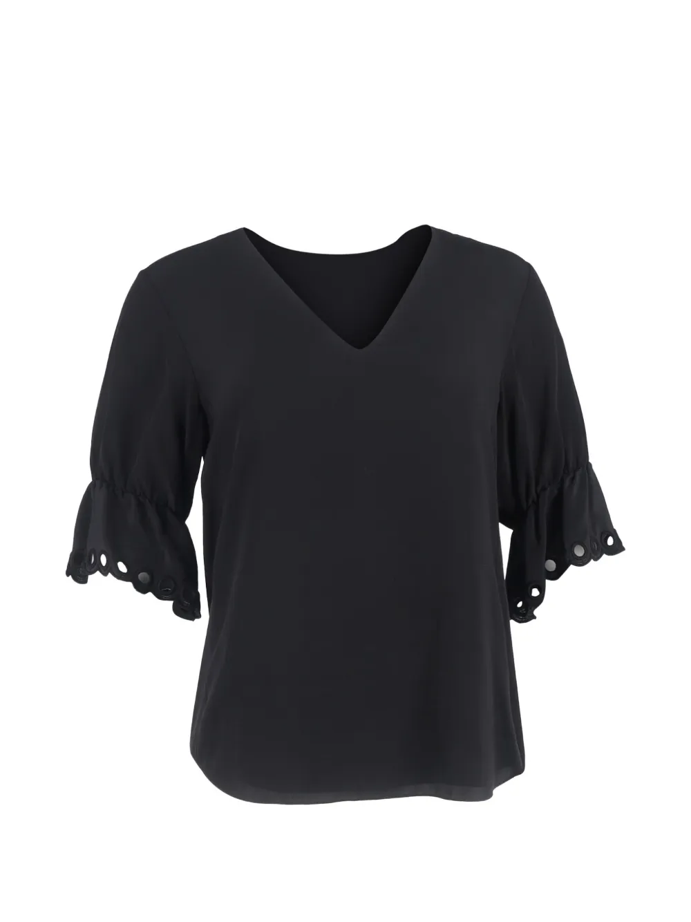 Scalloped-Sleeve V-Neck Blouse