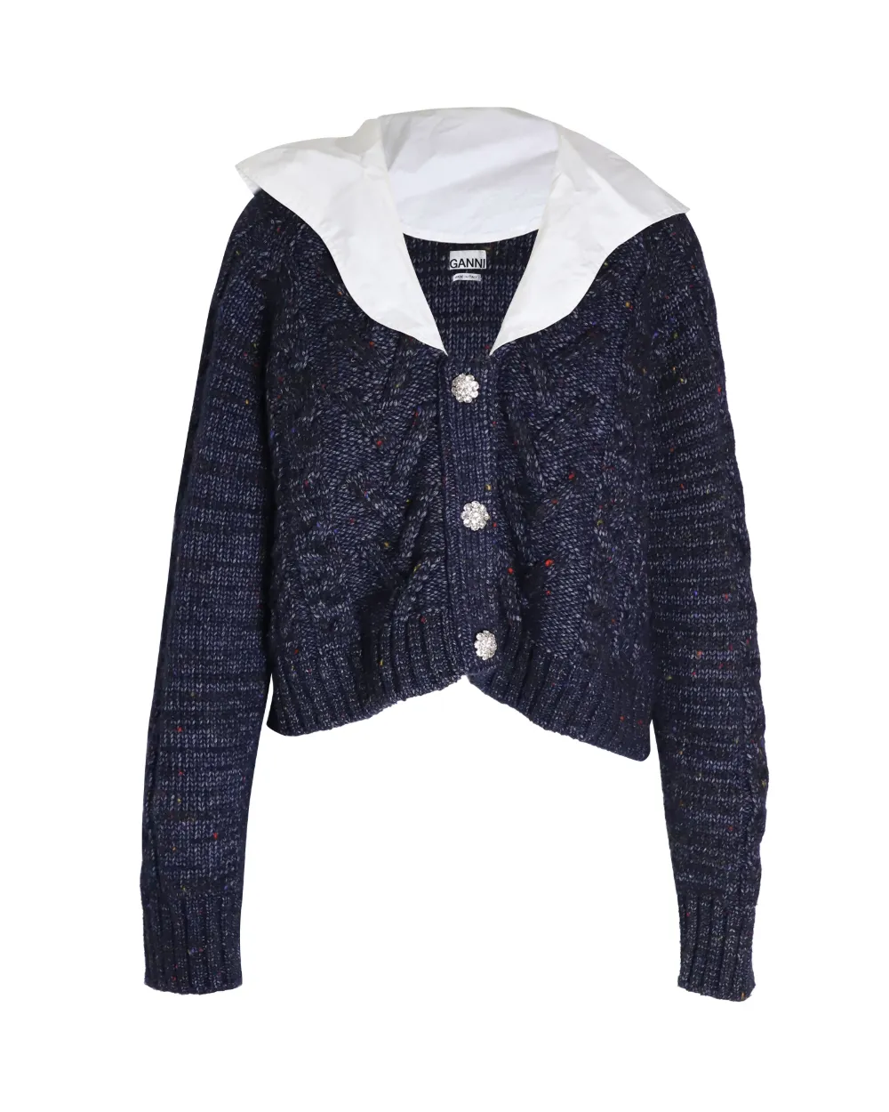 GANNI cable-knit poplin-collar cardigan - Blu